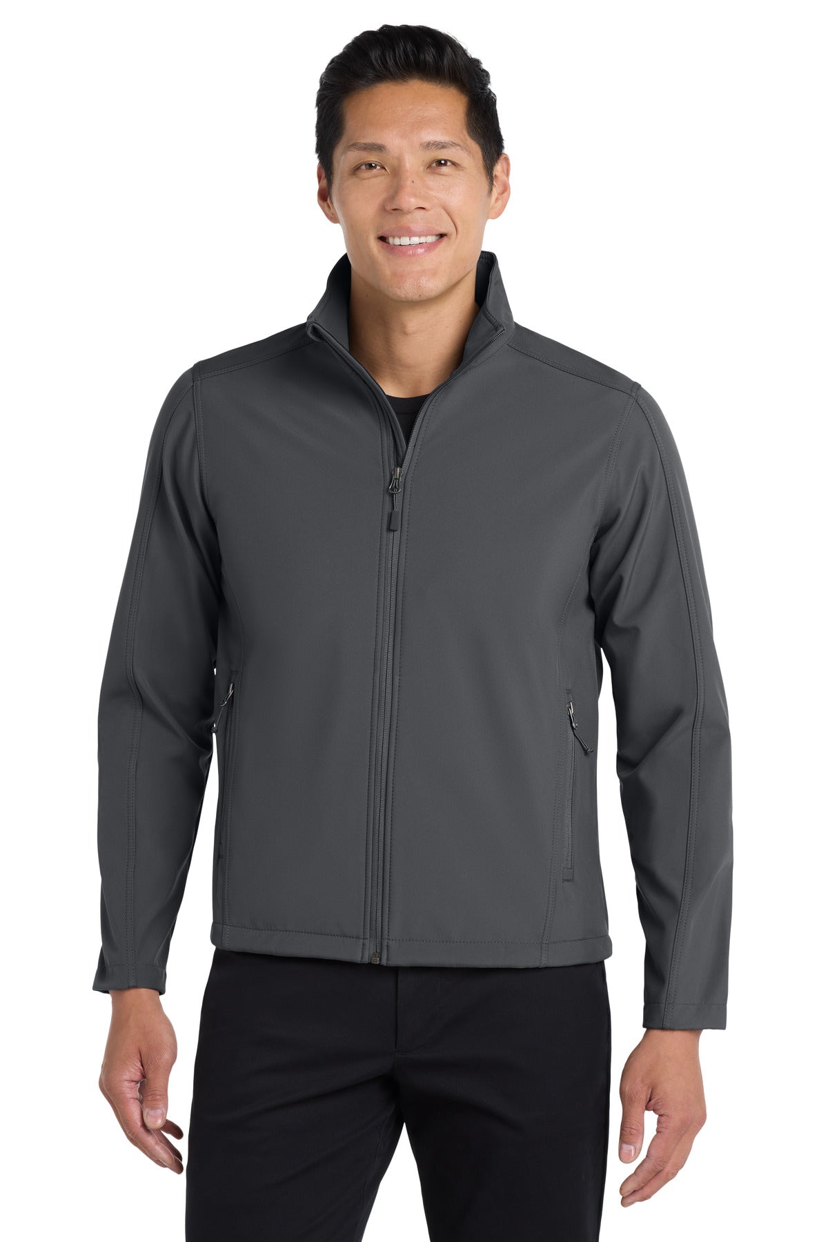 Front View of Battleship Gry Port Authority Tall Core Soft Shell Jacket. TLJ317
