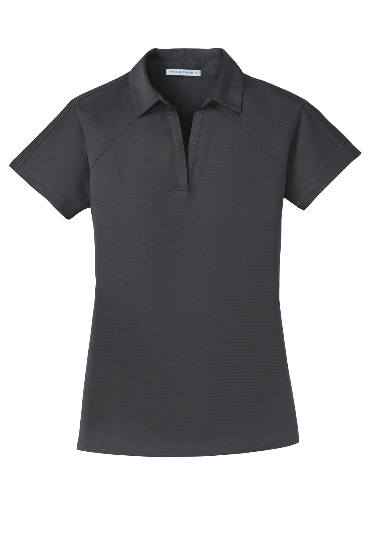 Front View of Battleship Gry Port Authority Women's Crossover Raglan Polo. L575