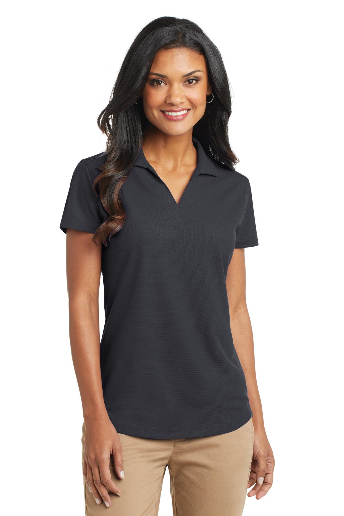 Front View of Battleship Gry Port Authority Women's Dry Zone Grid Polo. L572