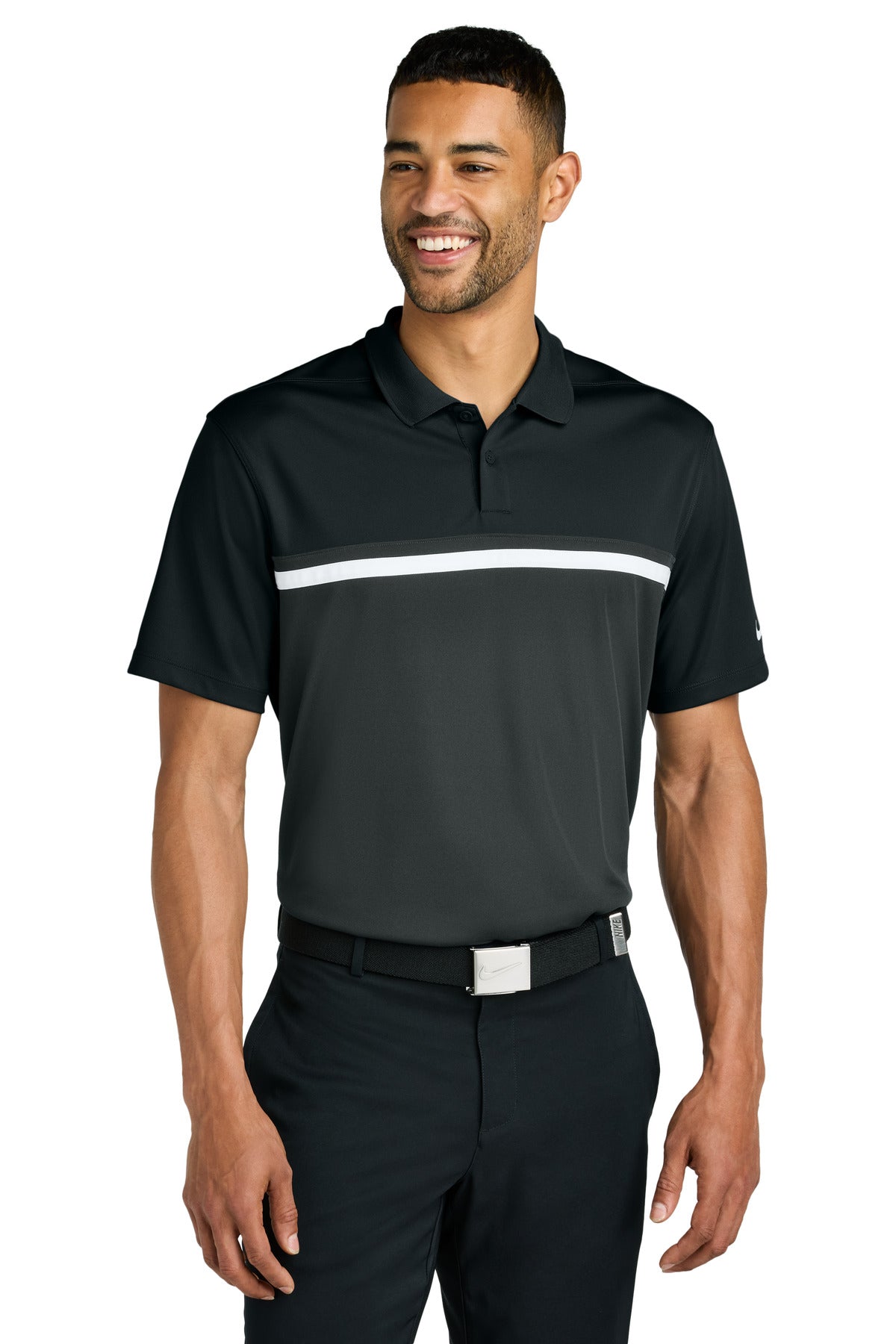 Front View of Bk/Anth/Wh Nike Dri-FIT Victory Colorblock Polo NKFQ3968