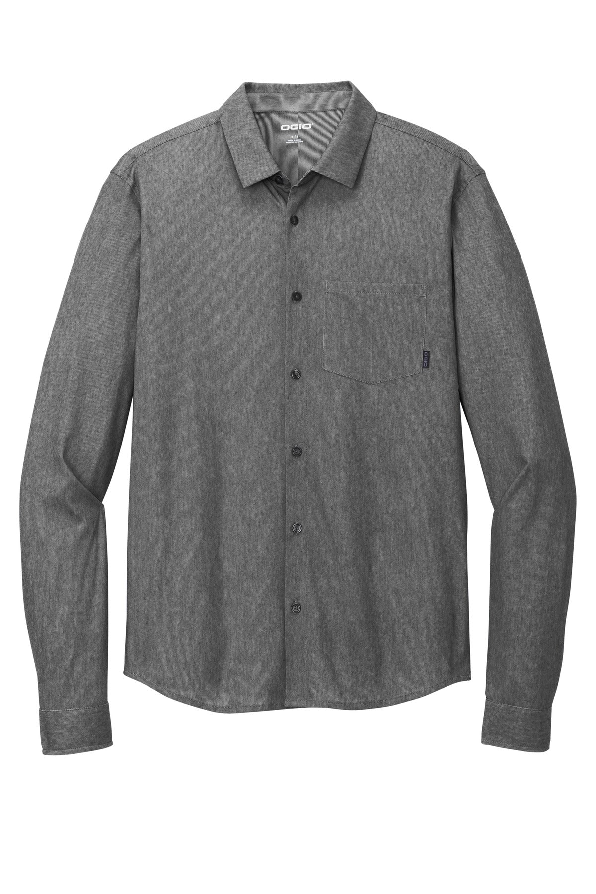 Front View of BktpHthr OGIO Extend Long Sleeve Button-Up OG161
