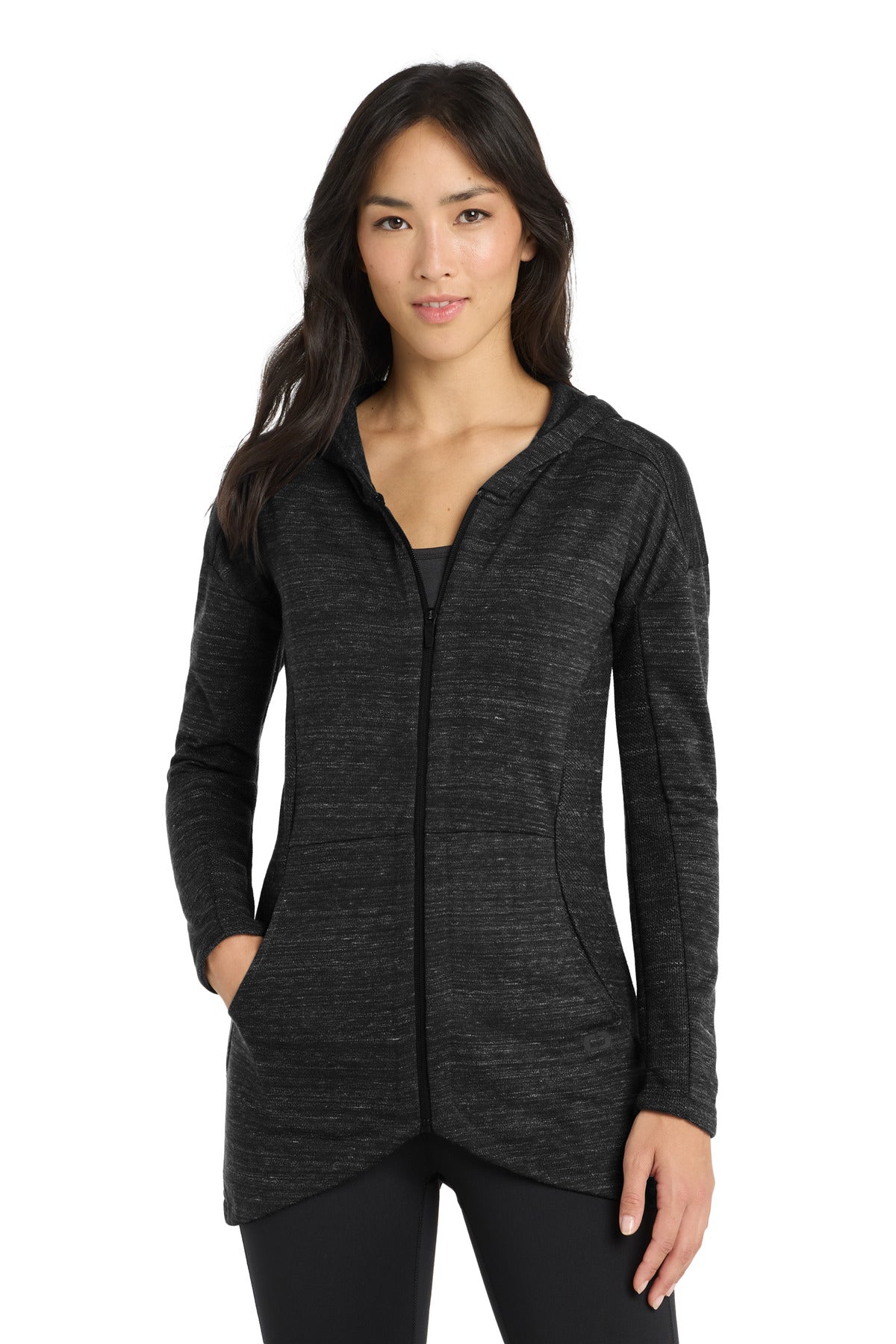 Front View of BktpHthr OGIO Women's Flux Full-Zip Hoodie LOG823