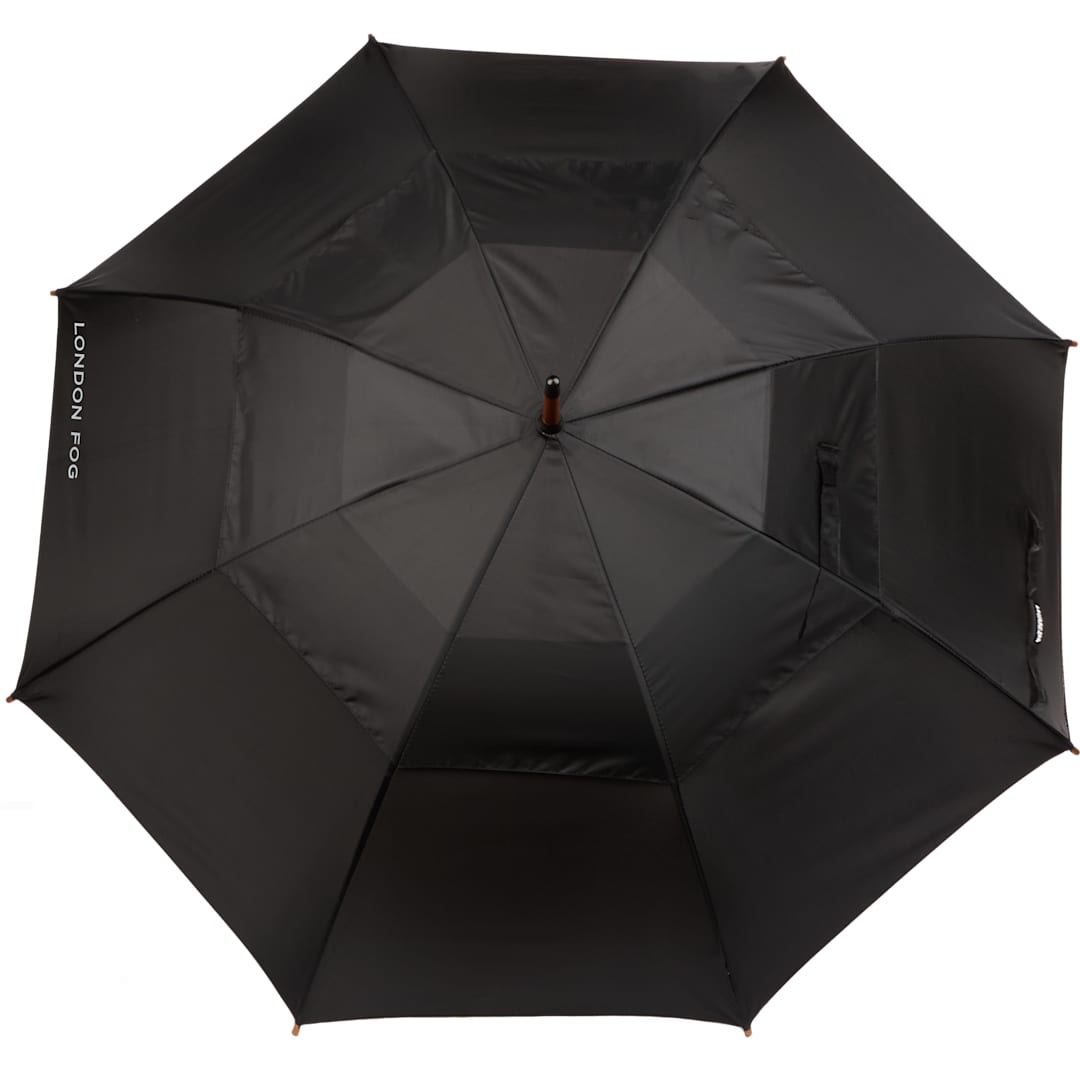 Front View of Black 48" London Fog Auto Fashion Stick Umbrella plain