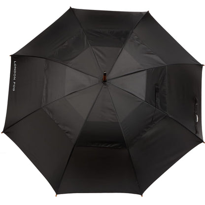 Front View of Black 48" London Fog Auto Fashion Stick Umbrella plain