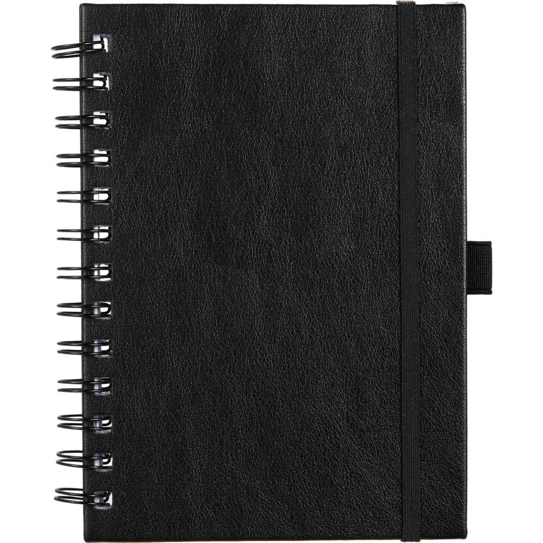 Front View of Black 5” x 7” FSC® Recycled Morano Spiral Journal plain