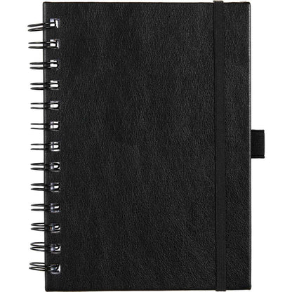 Front View of Black 5” x 7” FSC® Recycled Morano Spiral Journal plain