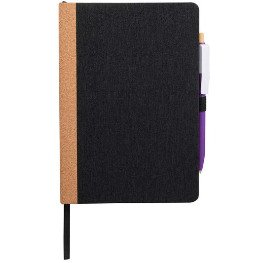 Front View of Black 5.5" x 8.5" Recycled PET and Cork Bound Journal plain