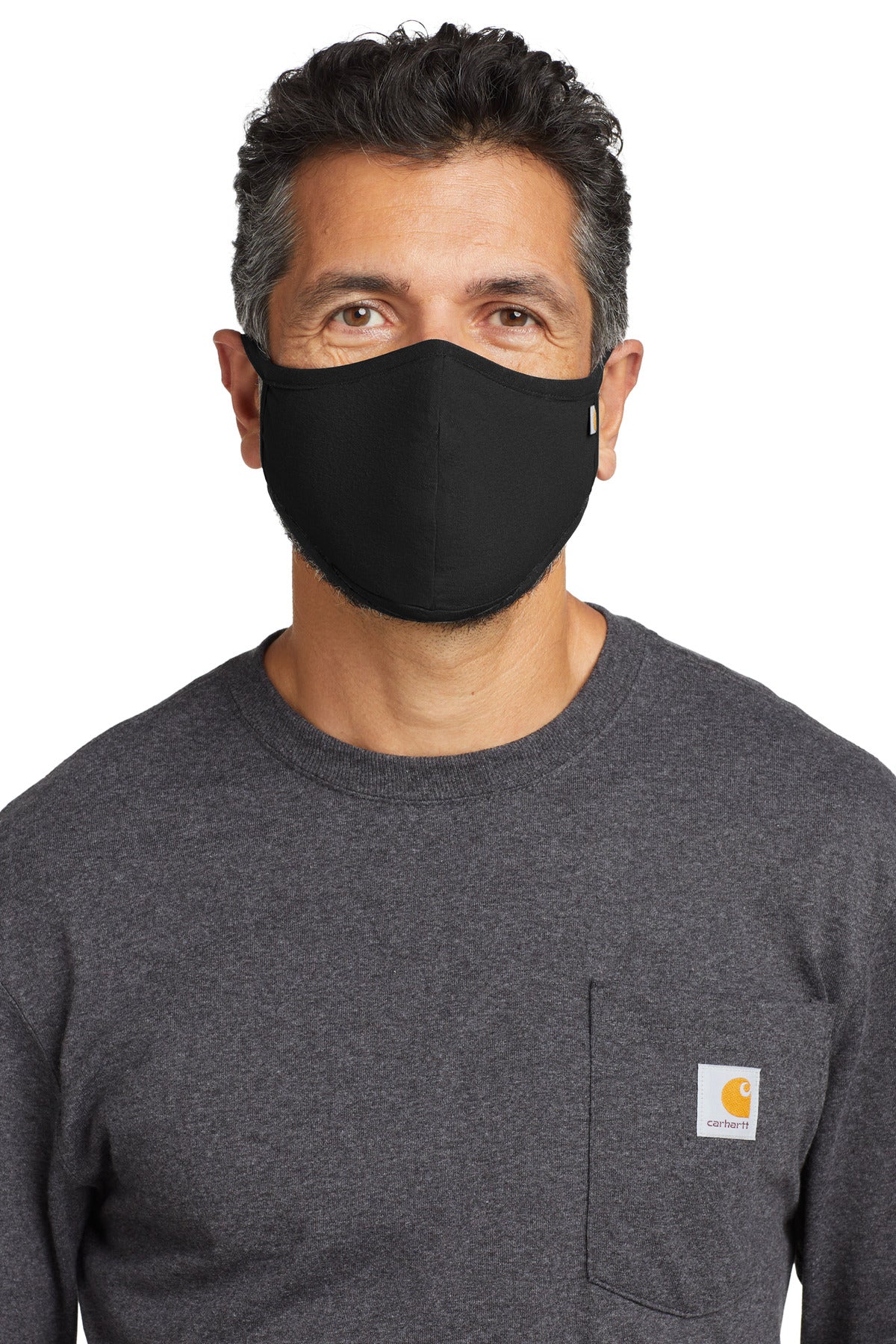 Front View of Black Carhartt Cotton Ear Loop Face Mask (3 pack) CT105160