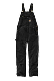 Front View of Black Carhartt Duck Unlined Bib Overalls. CT102776