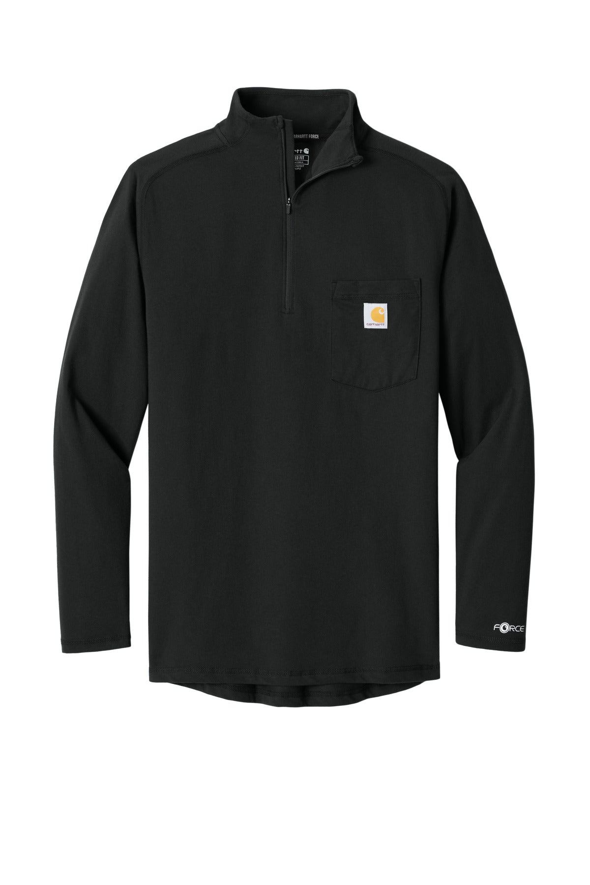 Front View of Black Carhartt Force 1/4-Zip Long Sleeve T-Shirt CT106660