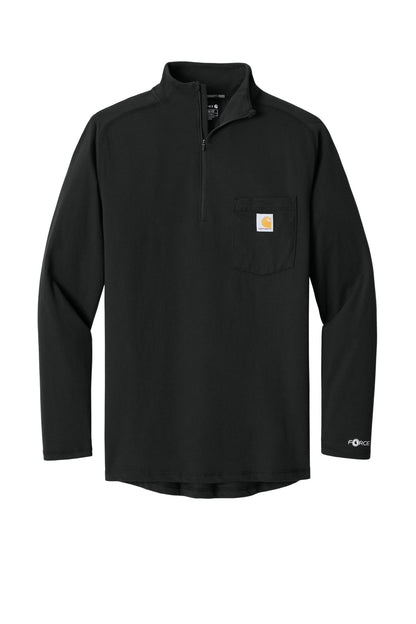 Front View of Black Carhartt Force 1/4-Zip Long Sleeve T-Shirt CT106660