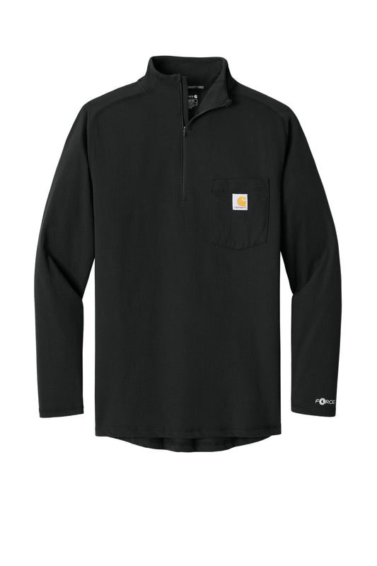 Front View of Black Carhartt Force 1/4-Zip Long Sleeve T-Shirt CT106660