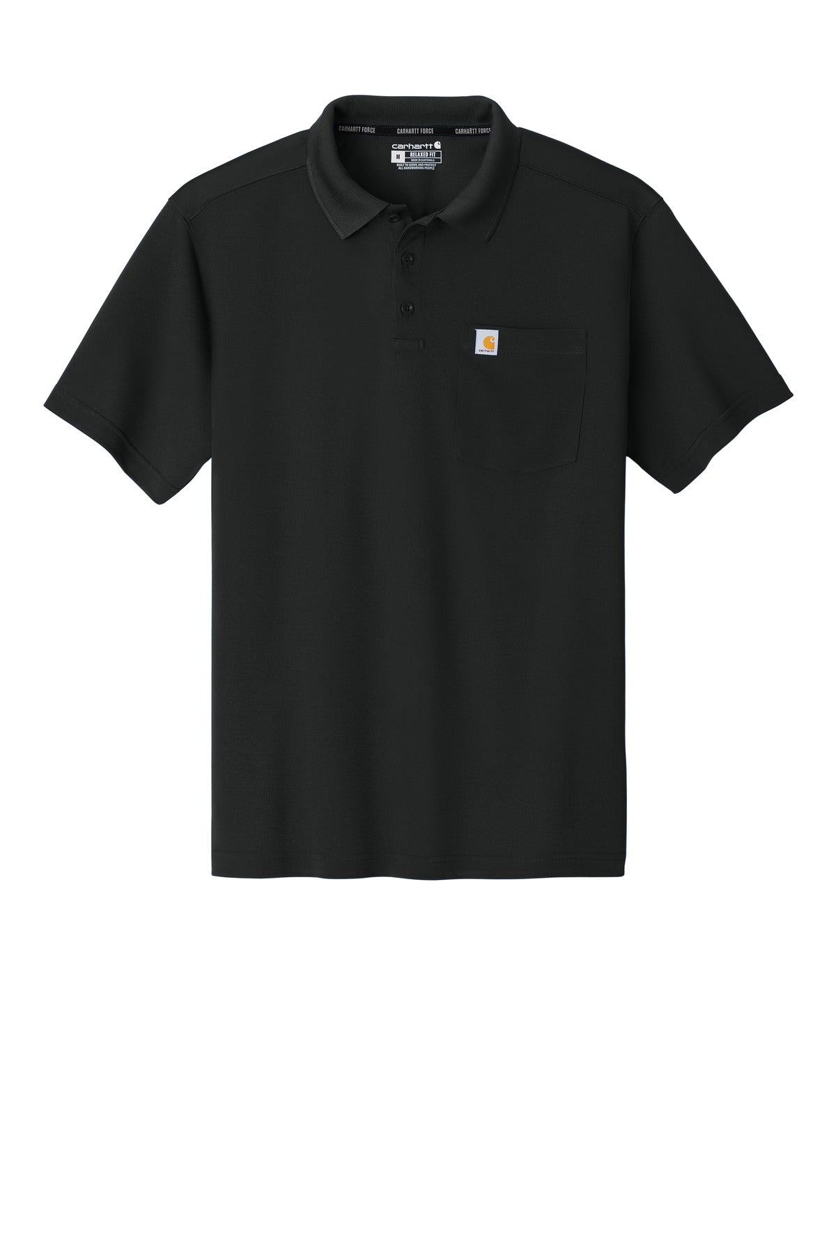 Front View of Black Carhartt Force Snag-Resistant Pocket Polo CT106880