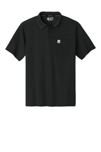 Front View of Black Carhartt Force Snag-Resistant Pocket Polo CT106880
