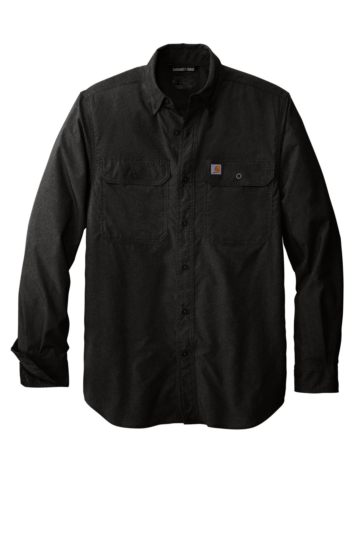 Front View of Black Carhartt Force Solid Long Sleeve Shirt CT105291