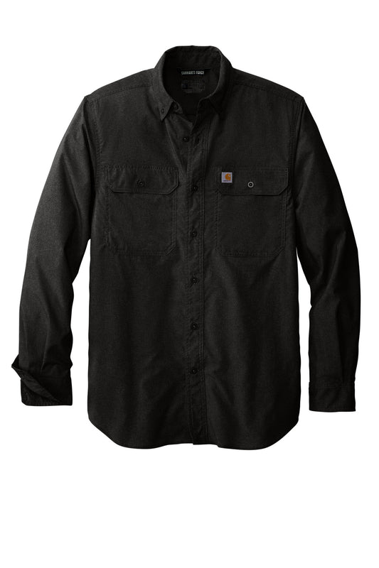 Front View of Black Carhartt Force Solid Long Sleeve Shirt CT105291