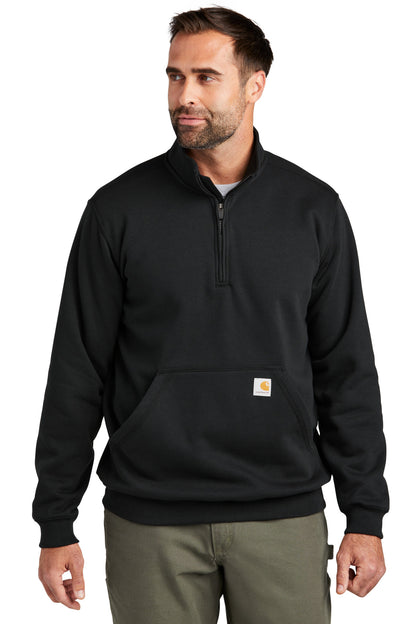 Front View of Black Carhartt Midweight 1/4-Zip Mock Neck Sweatshirt CT105294