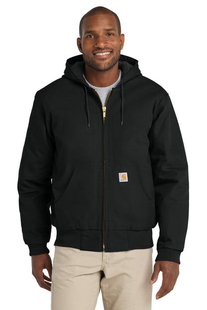 Front View of Black Carhartt Quilted-Flanne-Lined Duck Active Jac. CT106677