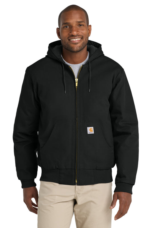 Front View of Black Carhartt Quilted-Flanne-Lined Duck Active Jac. CT106677