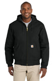 Front View of Black Carhartt Quilted-Flanne-Lined Duck Active Jac. CT106677