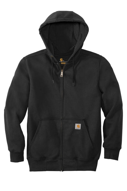Front View of Black Carhartt Rain Defender Paxton Heavyweight Hooded Zip-Front Sweatshirt. CT100614