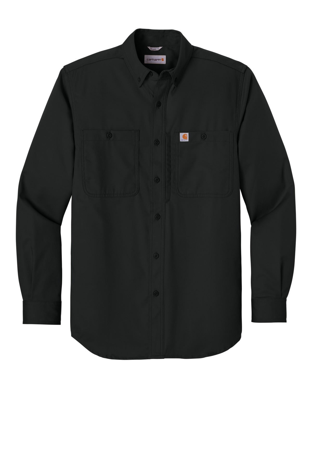 Front View of Black Carhartt Rugged Professional Series Long Sleeve Shirt CT106689