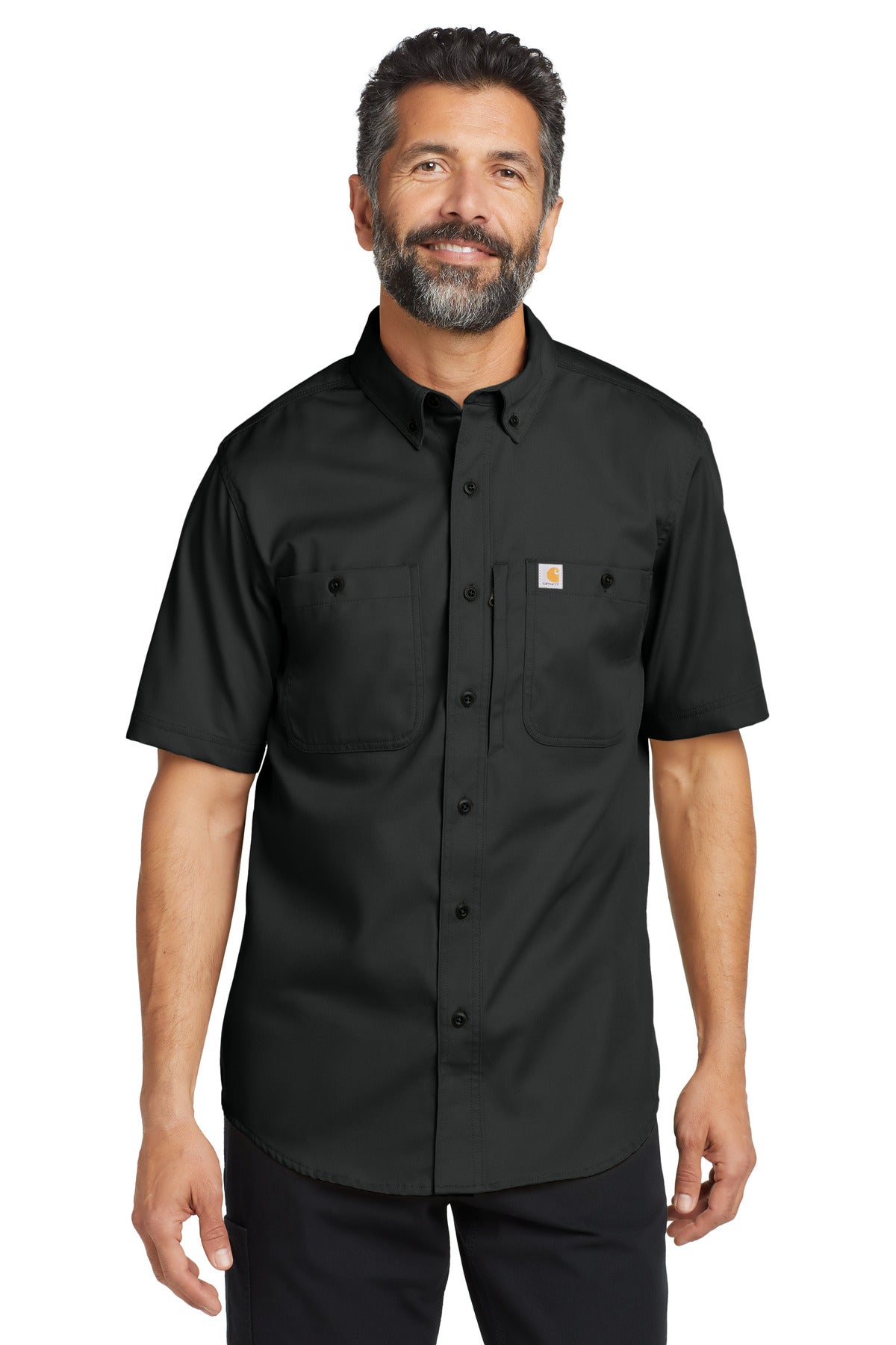 Front View of Black Carhartt Rugged Professional Series Short Sleeve Shirt CT106688