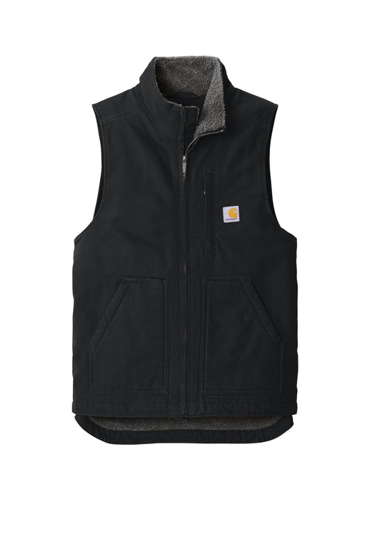 Front View of Black Carhartt Sherpa-Lined Mock Neck Vest CT104277