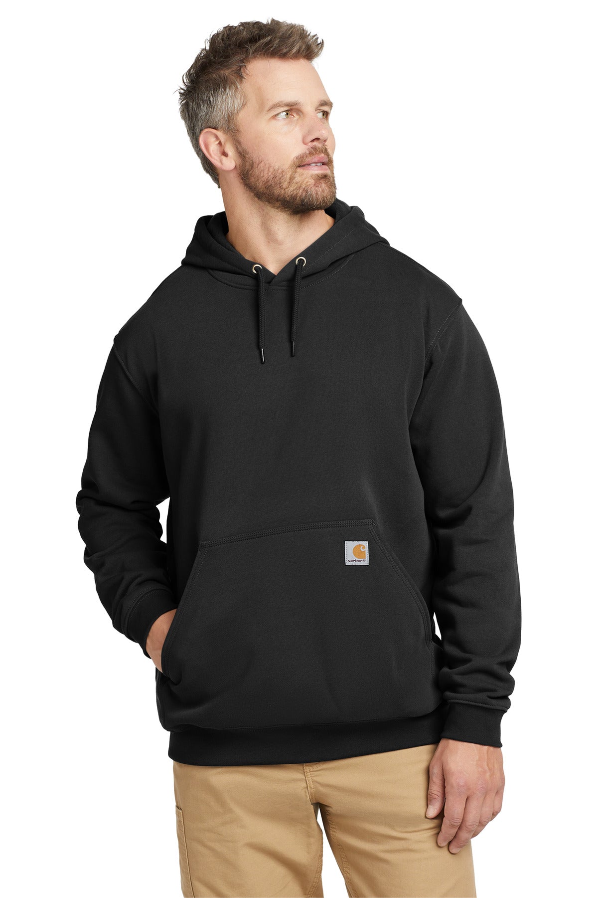 Front View of Black Carhartt Tall Midweight Hooded Sweatshirt CTTK121