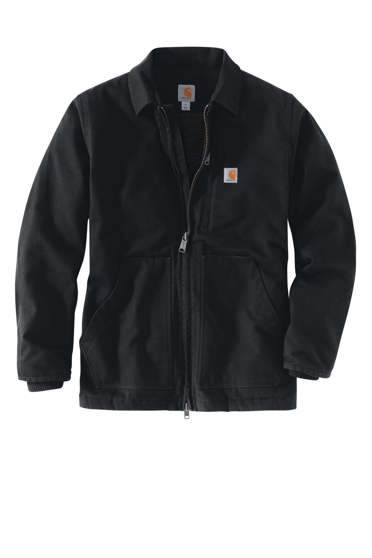 Front View of Black Carhartt Tall Sherpa-Lined Coat CTT104293