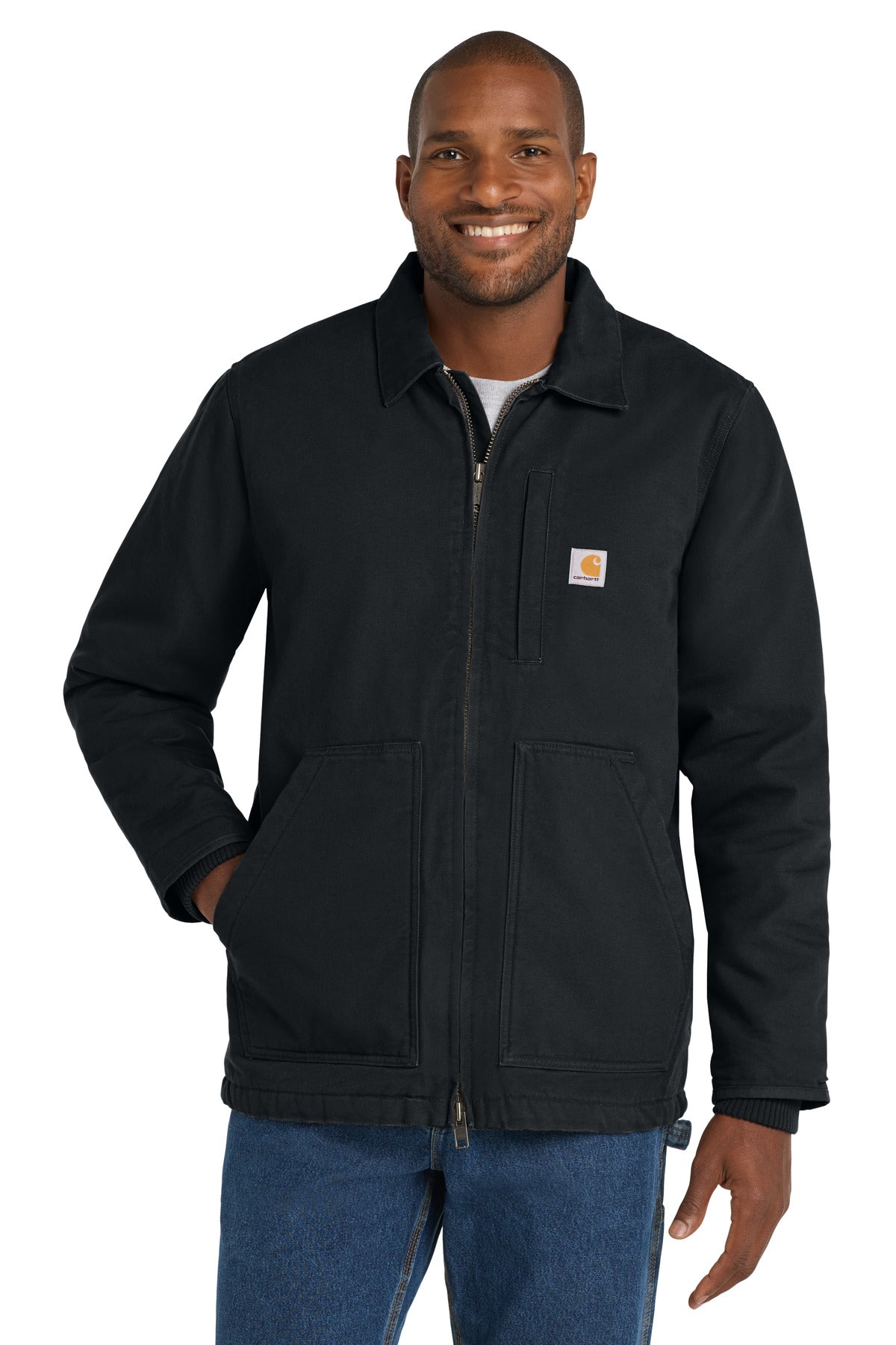 Front View of Black Carhartt Tall Sherpa-Lined Coat CTT104293