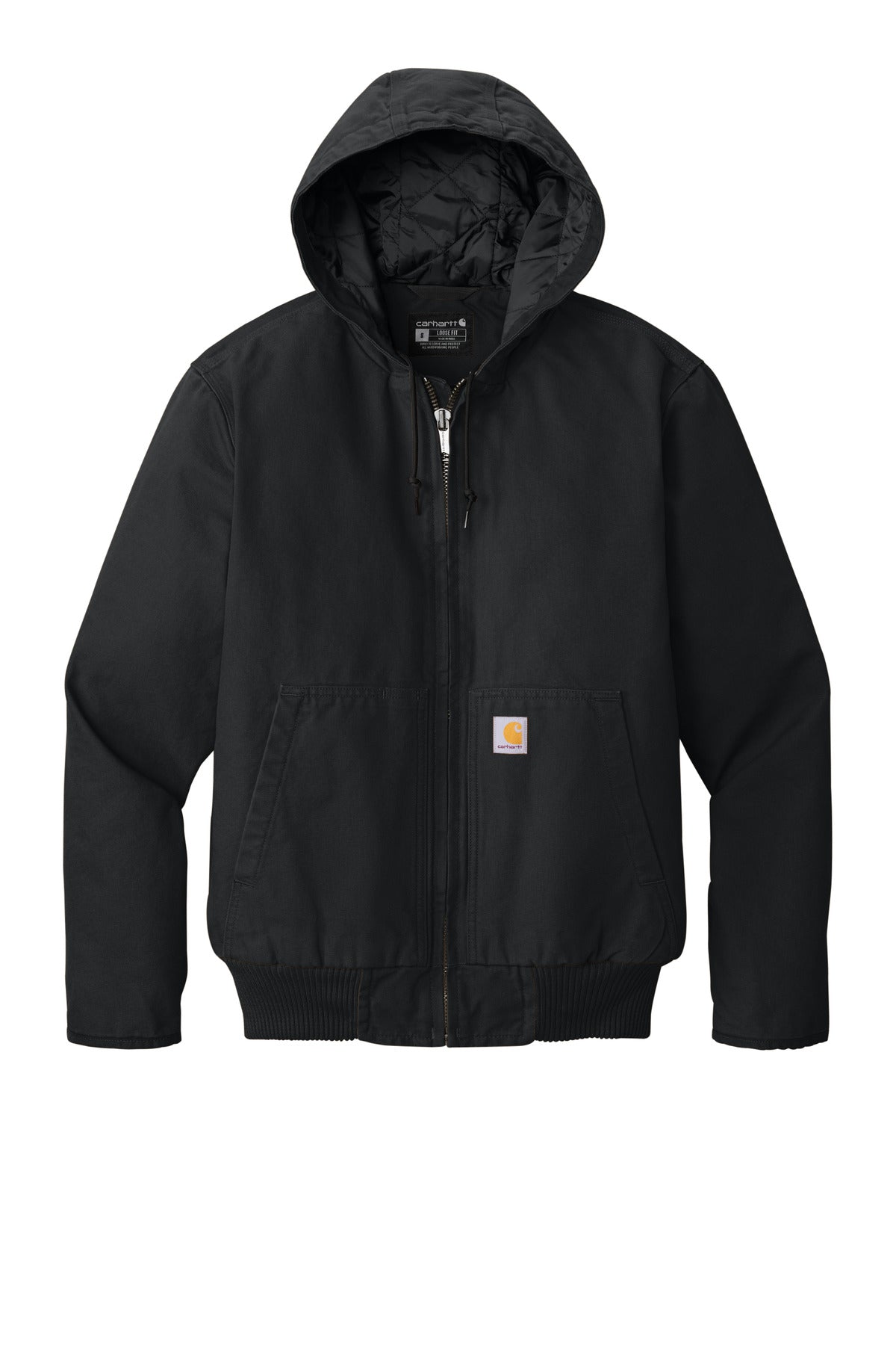 Front View of Black Carhartt Washed Duck Active Jac. CT104050
