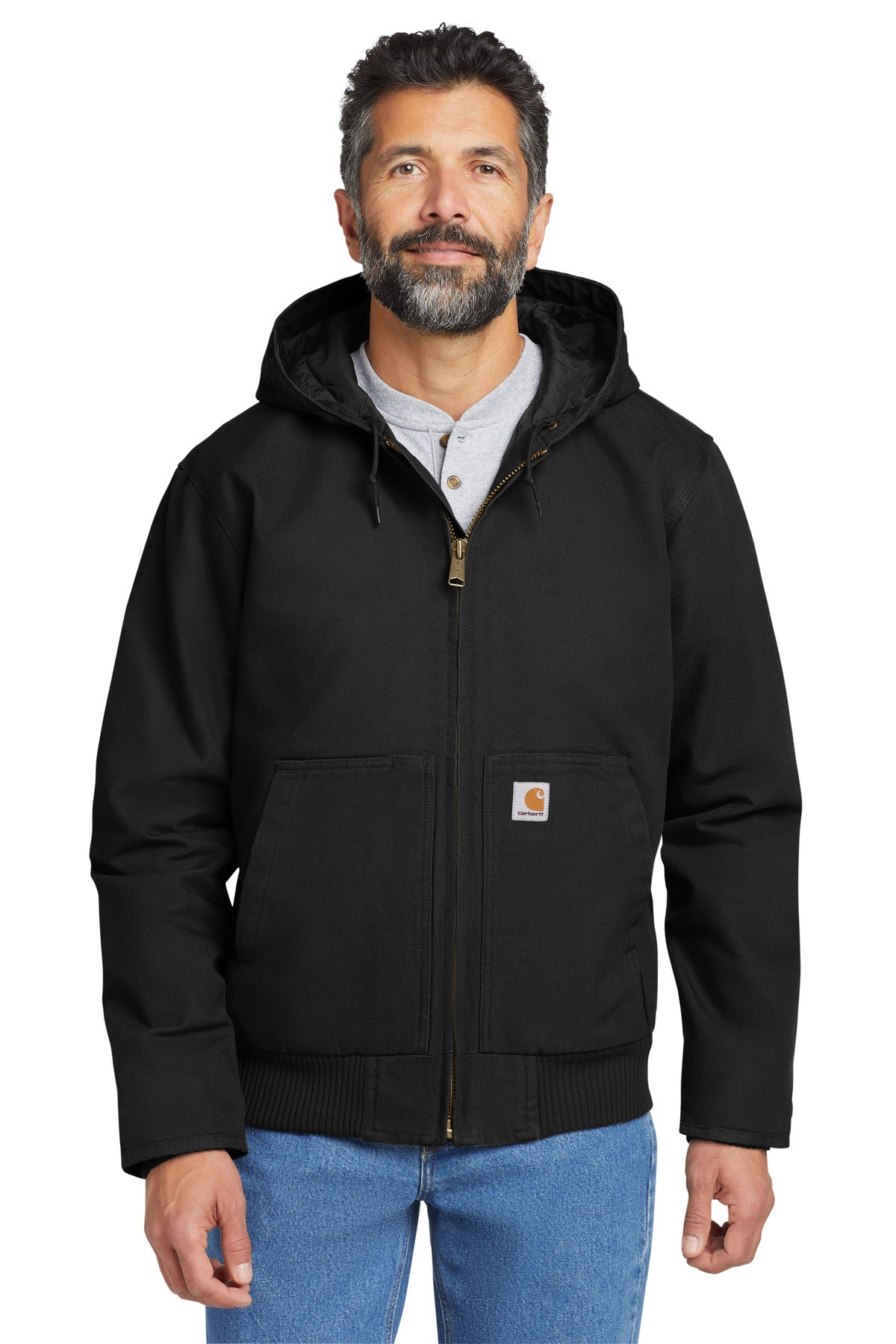 Front View of Black Carhartt Washed Duck Active Jac. CT104050