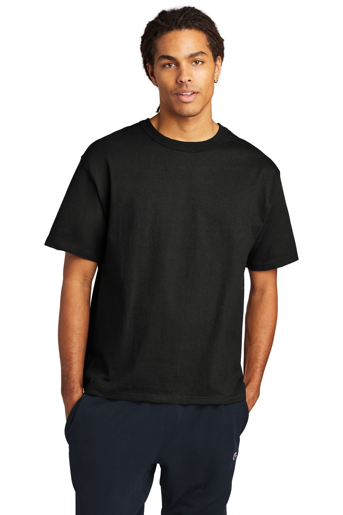 Front View of Black Champion Heritage 7-Oz. Jersey Tee T105