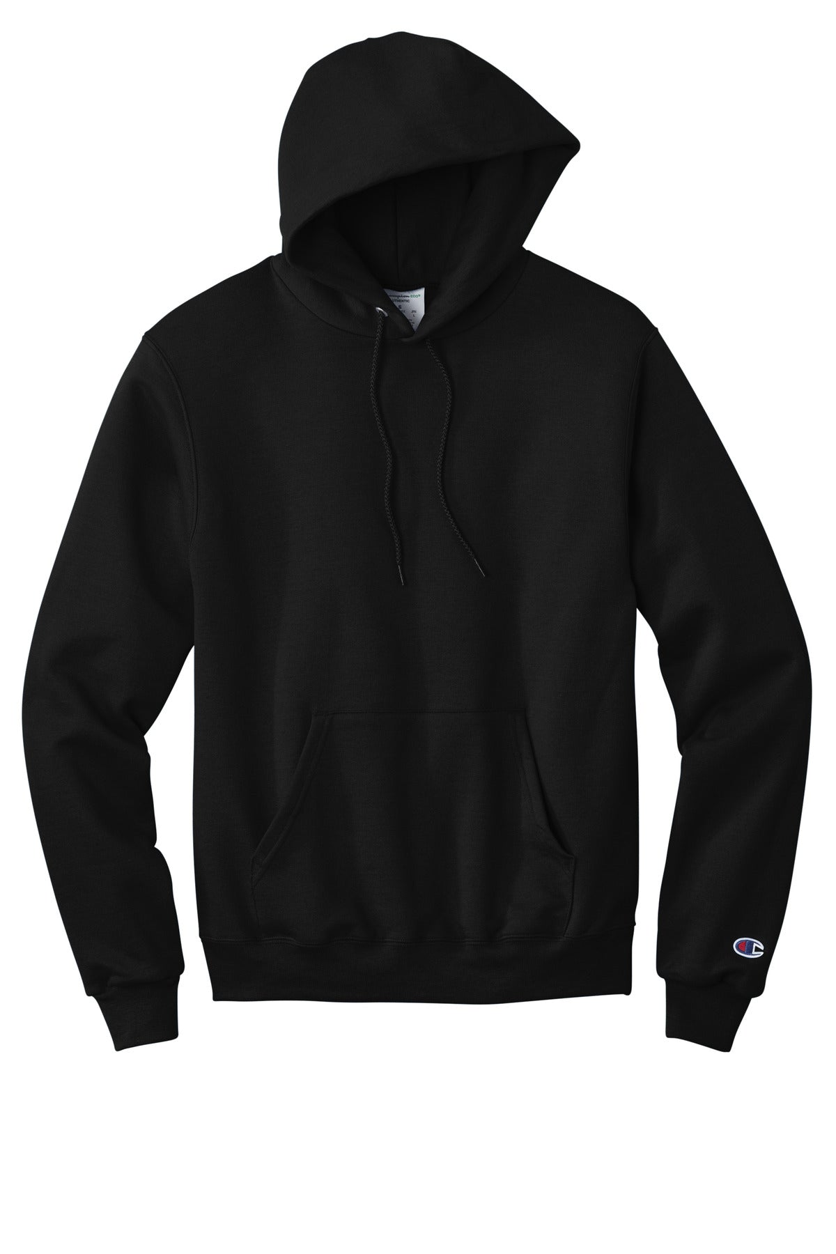 Front View of Black Champion Powerblend Pullover Hoodie. S700