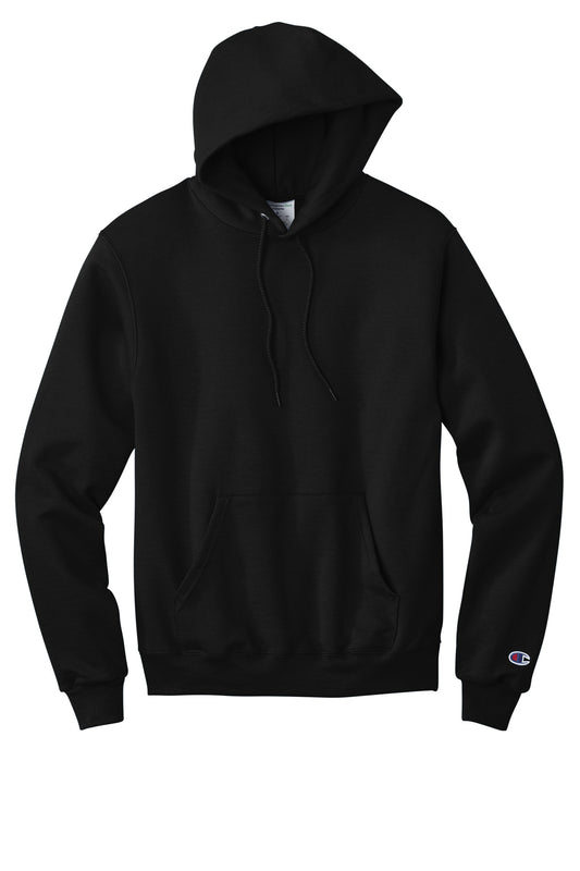 Front View of Black Champion Powerblend Pullover Hoodie. S700