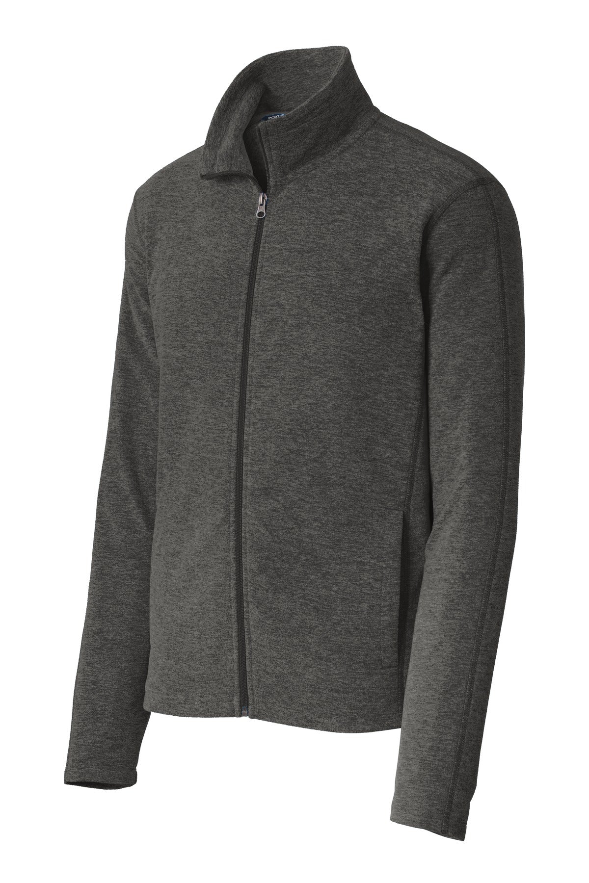 Front View of Black Char Hea Port Authority Heather Microfleece Full-Zip Jacket. F235