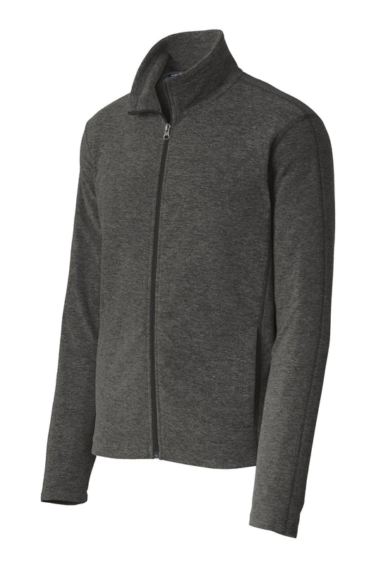 Front View of Black Char Hea Port Authority Heather Microfleece Full-Zip Jacket. F235