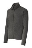 Front View of Black Char Hea Port Authority Heather Microfleece Full-Zip Jacket. F235