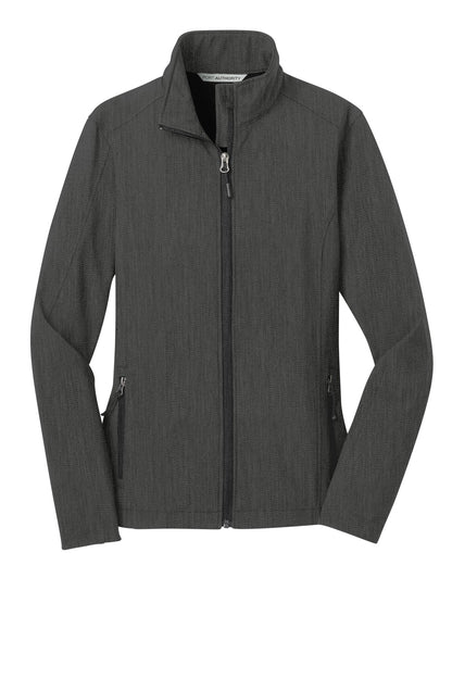 Front View of Black Char Hth Port Authority Women's Core Soft Shell Jacket. L317