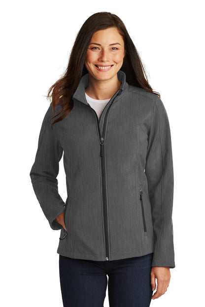 Front View of Black Char Hth Port Authority Women's Core Soft Shell Jacket. L317