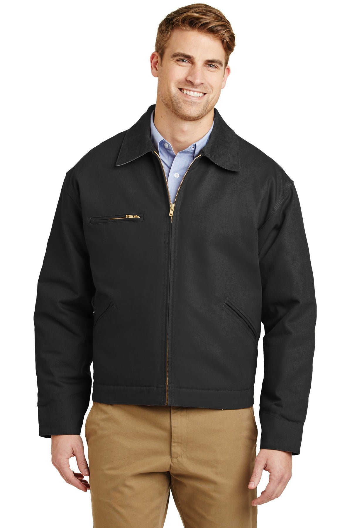 Front View of Black CornerStone - Duck Cloth Work Jacket. J763