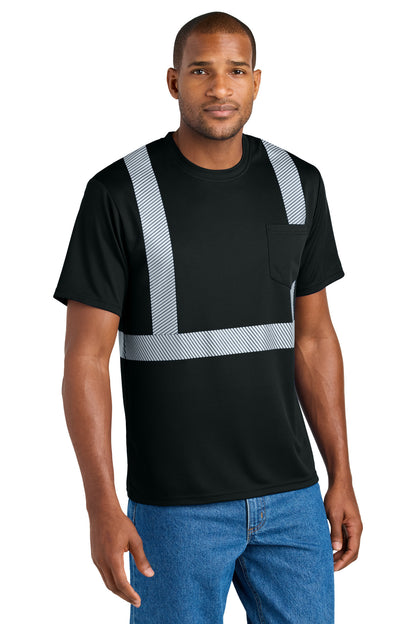 Front View of Black CornerStone Enhanced Visibility Segmented Tape Tee CS206