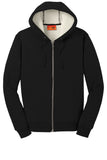 Front View of Black CornerStone Heavyweight Sherpa-Lined Hooded Fleece Jacket. CS625