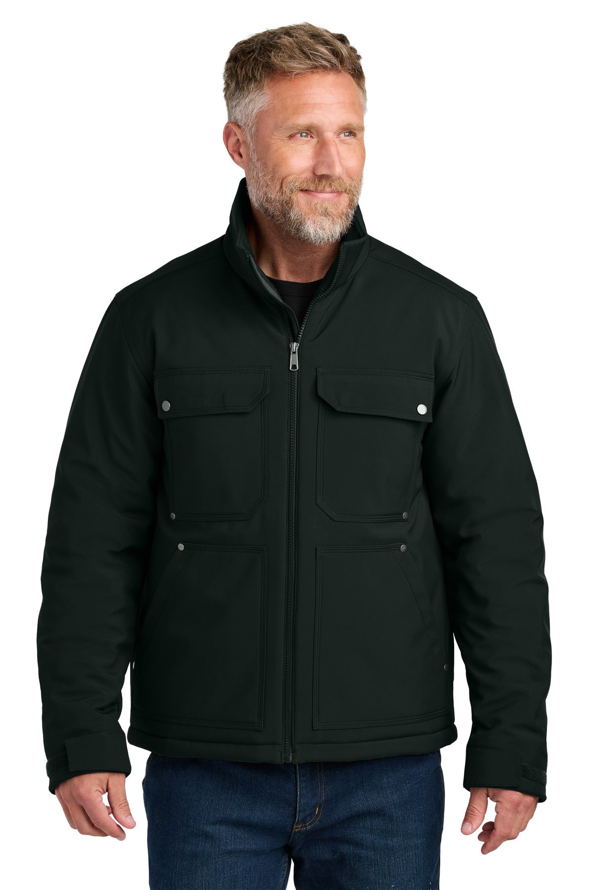 Front View of Black CornerStone Insulated Workwear Soft Shell CSJ75