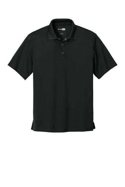 Front View of Black CornerStone Micropique Gripper Polo. CS421