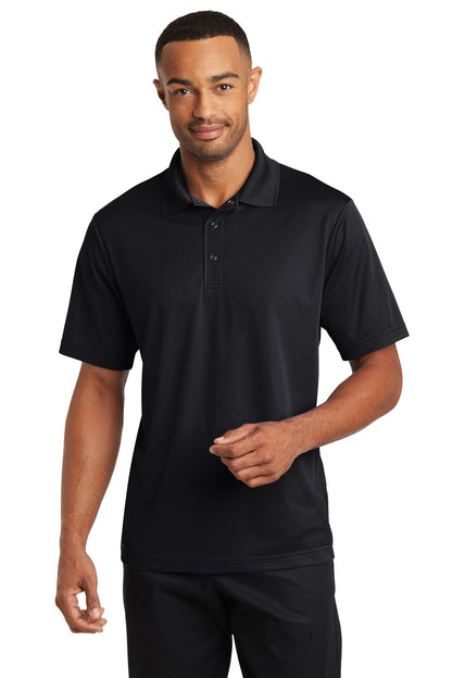 Front View of Black CornerStone Micropique Gripper Polo. CS421