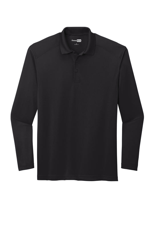 Front View of Black CornerStone Select Lightweight Snag-Proof Long Sleeve Polo CS418LS