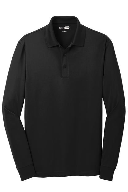 Front View of Black CornerStone Select Snag-Proof Long Sleeve Polo. CS412LS