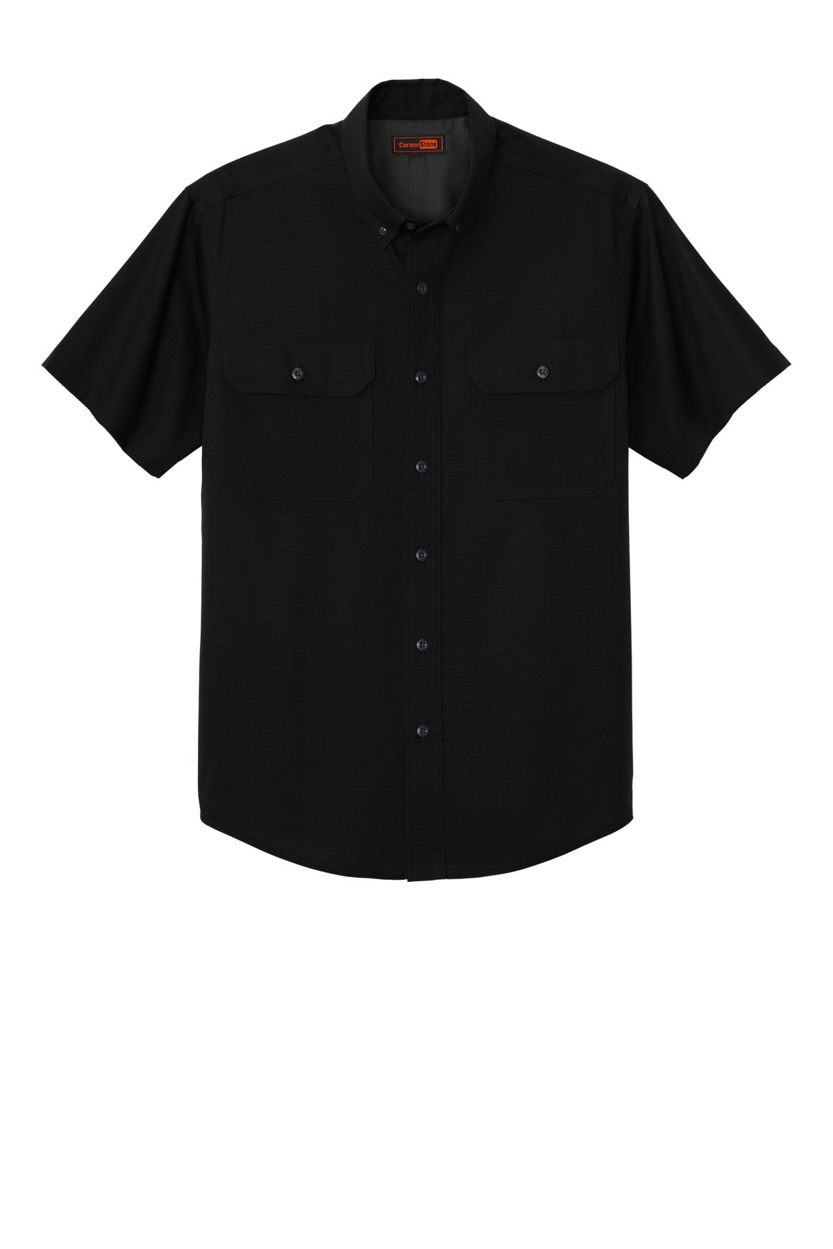 Front View of Black CornerStone Short Sleeve Select Ripstop Shirt CSW175